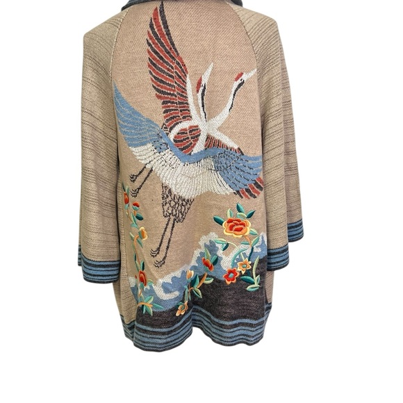 Anthropologie HWR Rare Embroidered Crane Wool Blend Kimono Cardigan XS - Picture 2 of 11